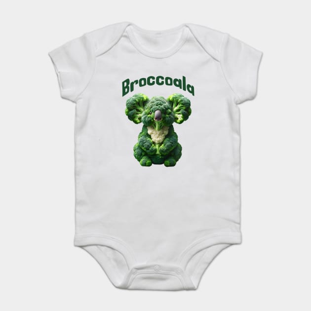 Broccoala, Koala Bear Made of Broccoli visual pun design Baby Bodysuit by Luxinda